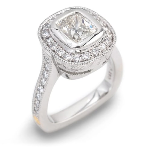 Empress  Bezel Set Diamond and Halo White Gold Bridal Ring