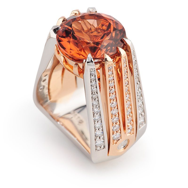 Flora Peach Tourmaline Rose Gold and Platinum Ring