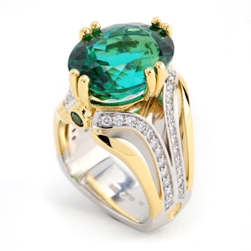 Flora Blue Green Tourmaline and Diamond Ring