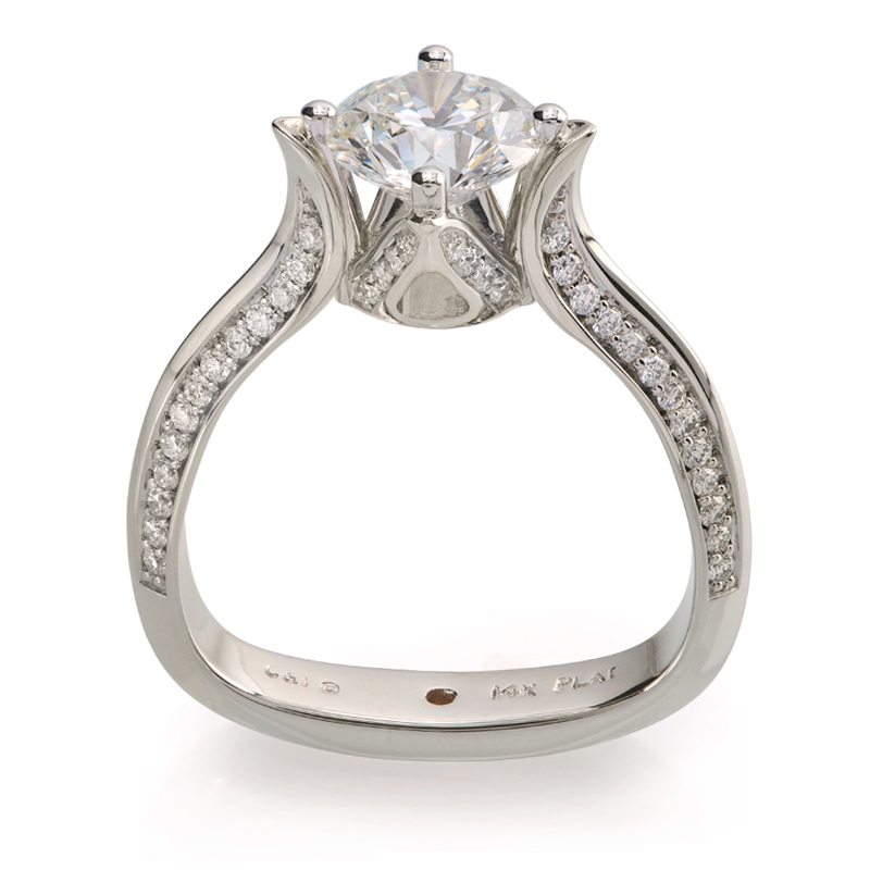 Flora Round Brilliant Cut Diamond White Gold Engagement Ring