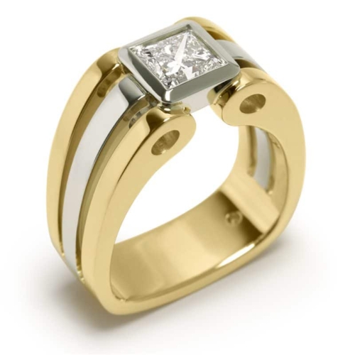 Interlude Princess Cut Two-Tone Men's Ring