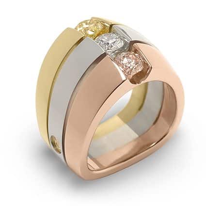 Interlude Multi-colored Diamond and Gold Fashion Ring
