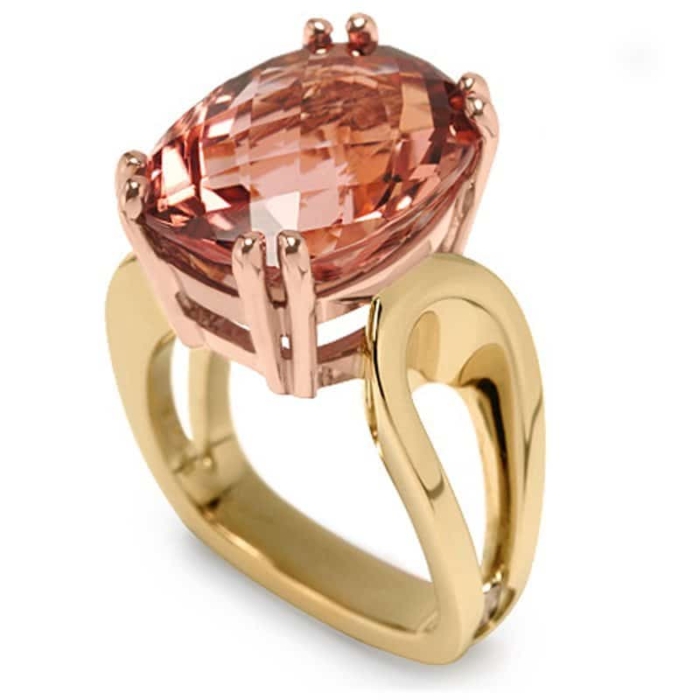 Interlace Peach Tourmaline Rose and Yellow Gold Ring