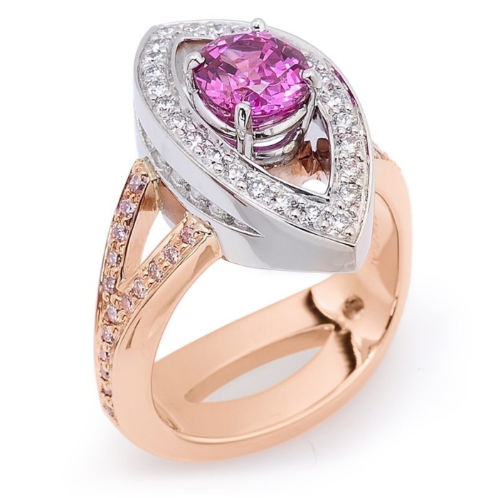 Navette Pink Sapphire and Diamond Fashion Ring