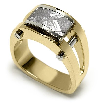 Post Modern Yellow Gold Men's Meteorite Ring