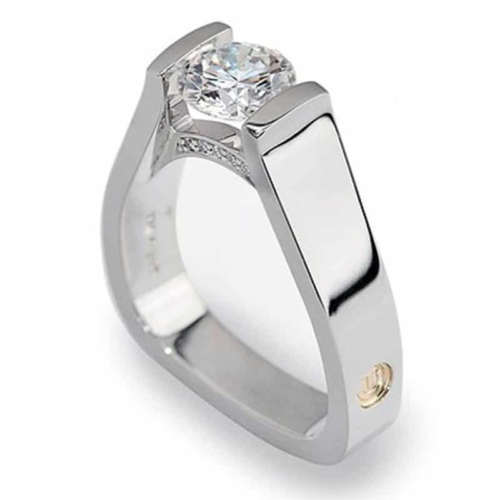 Axis Round Brilliant Cut Diamond and White Gold Engagement Ring
