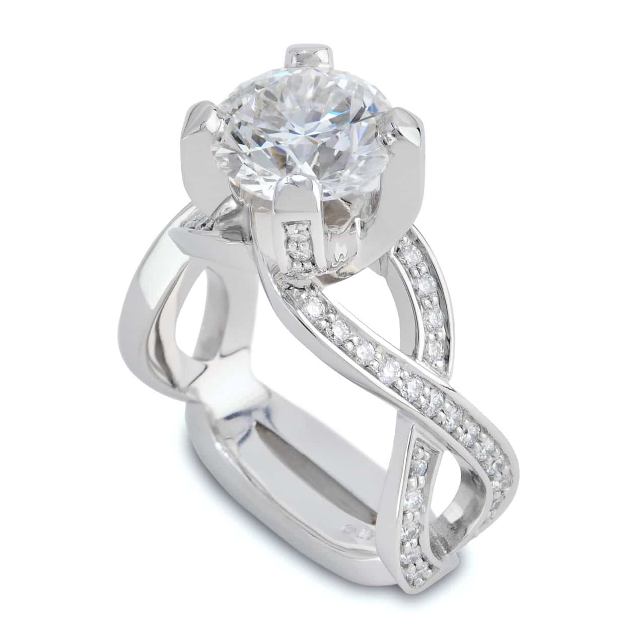 Interlace Round Brilliant Cut Diamond and Platinum Engagement Ring