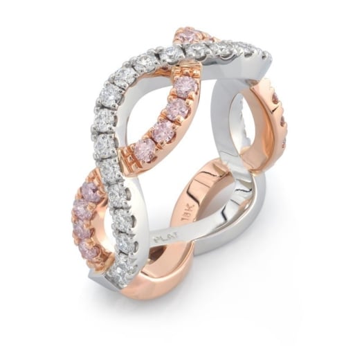 Interlace Pink and White Diamond Rose Gold and Platinum Ring