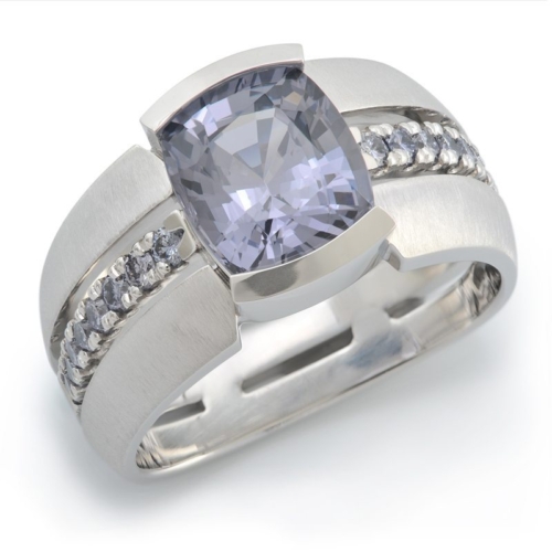 Deco Violet Gray Spinel and Diamond Platinum Ring