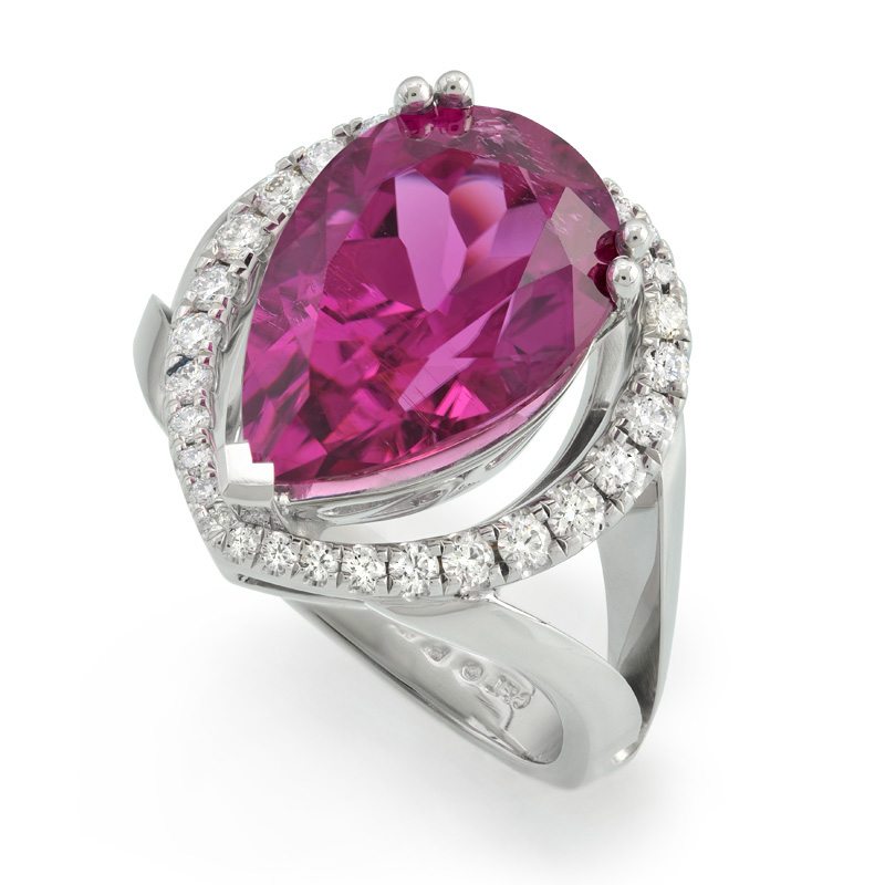 Coterie Pear Shaped Tourmaline and Diamond Platinum Ring