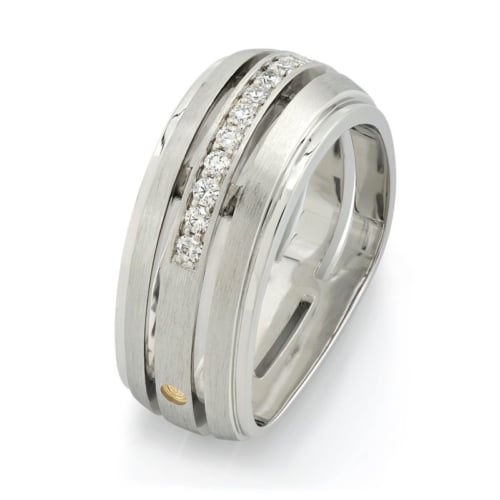 Deco White Gold and Diamond Men's Wedding Ring