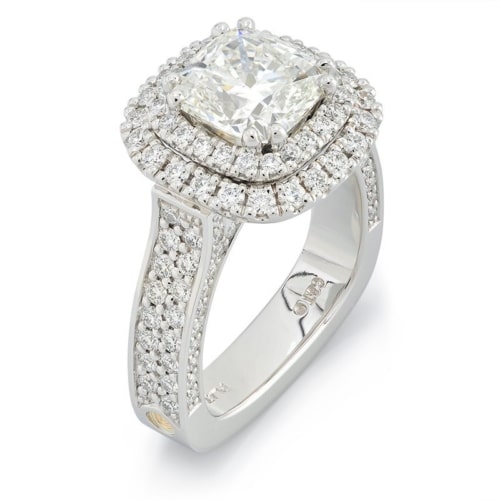 Empress Cushion Cut Diamond Double Halo Platinum Engagement Ring