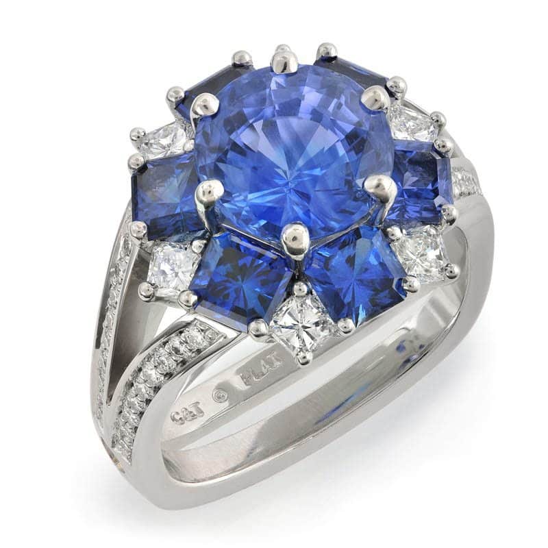 Majestic Blue Sapphire and Diamond Platinum Ring