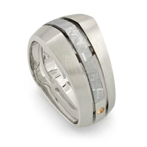 Deco White Gold and Meteorite Men's Wedding Band
