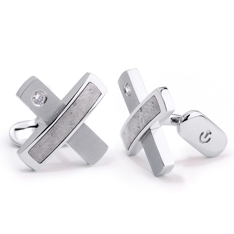 Meteorite and Diamond White Gold Cufflinks