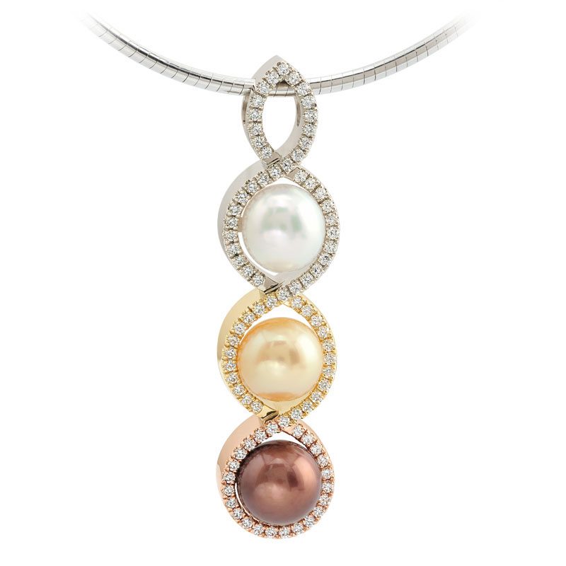 Interlace Multi-Color Pearl and Diamond Pendant