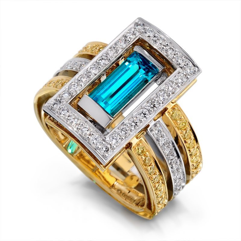 Interlude Paraiba Tourmaline Yellow Gold and Platinum Ring