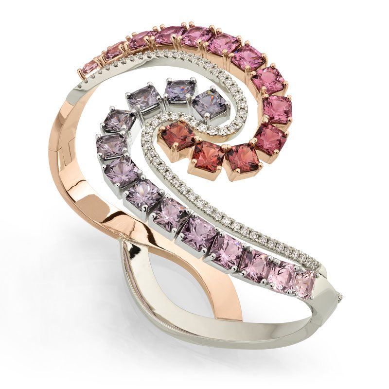 Affinity Diamond and Multicolored Spinel Gold and Platinum Bracelet