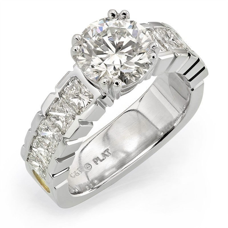 Eternity Round Brilliant and Radiant Cut Diamond Platinum Engagement Ring