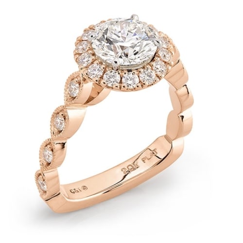 Empress Round Brilliant Cut Diamond Halo Rose Gold Bridal Ring