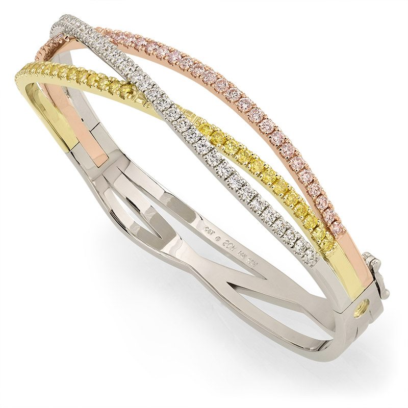 Affinity 3 Row Multicolored Diamond and Gold Bangle Bracelet