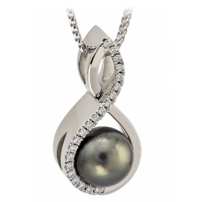 Interlace Tahitian Pearl and Diamond White Gold Pendant