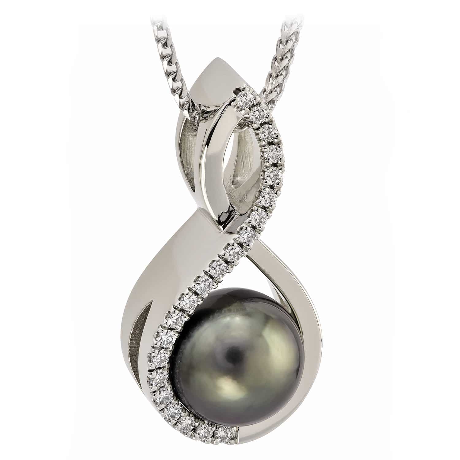 Interlace Tahitian Pearl and Diamond White Gold Pendant