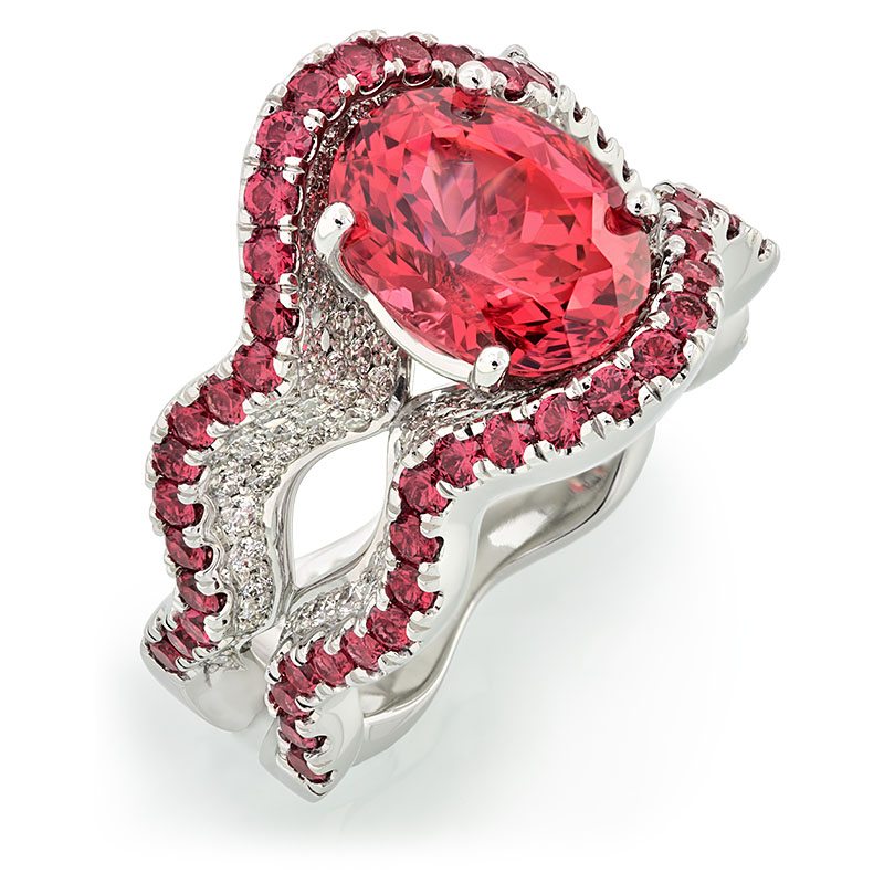 Crescendo Red Spinel and Diamond Pave Platinum Fashion Ring