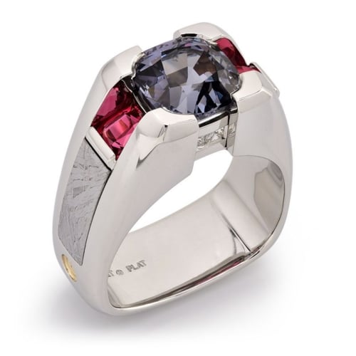 Deco Spinel and Meteorite Platinum Men's Ring