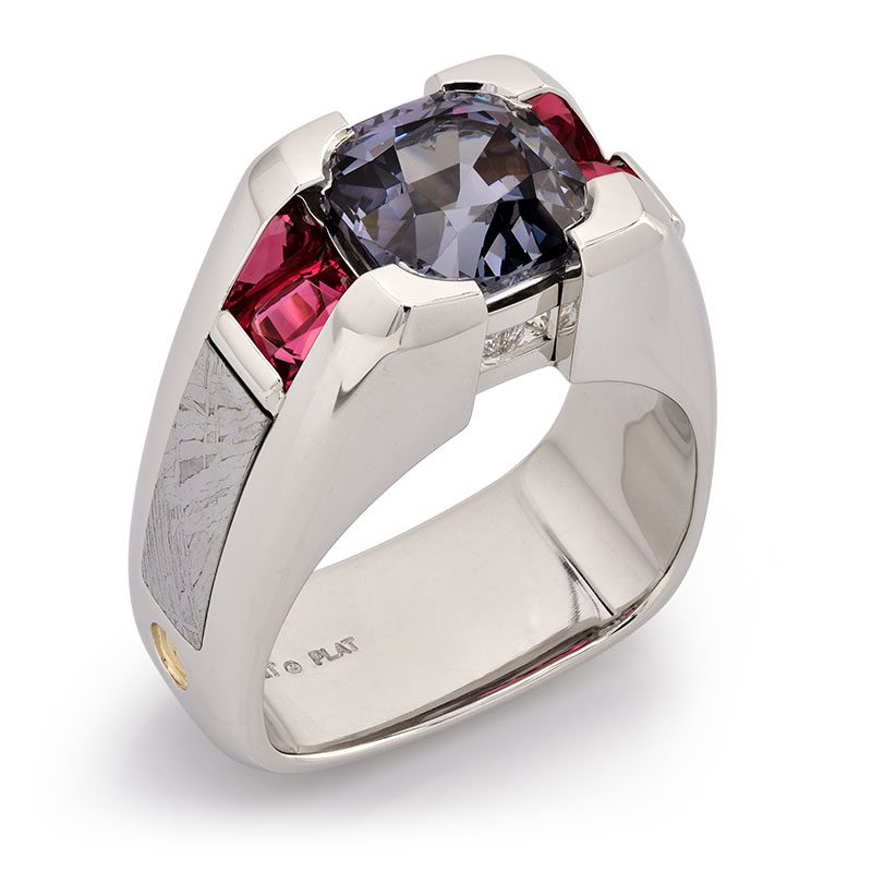 Deco Spinel and Meteorite Platinum Men’s Ring