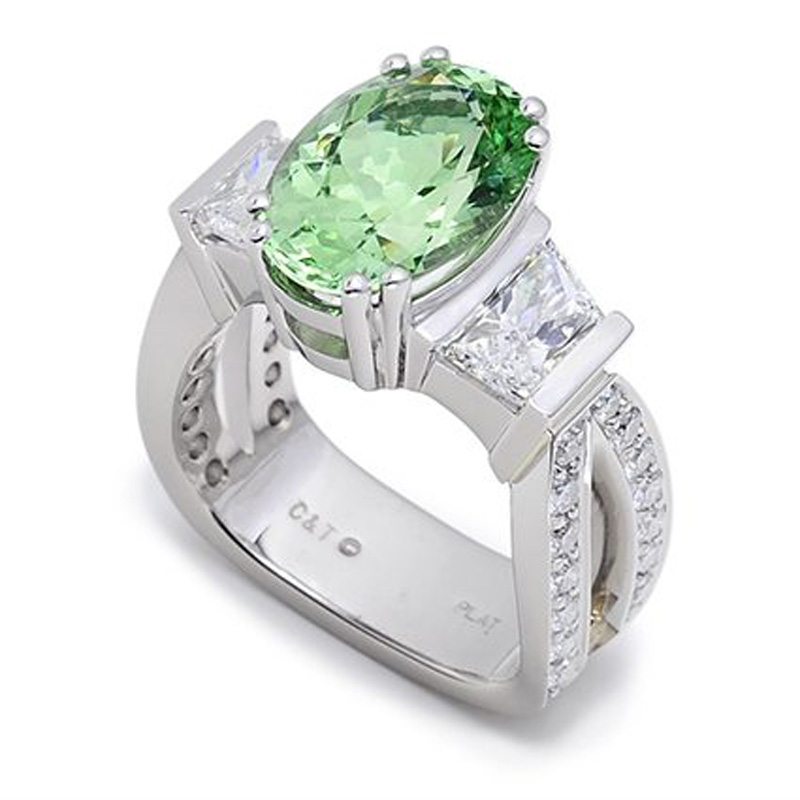 Interlude Mint Tsavorite 3-Stone Platinum Ring