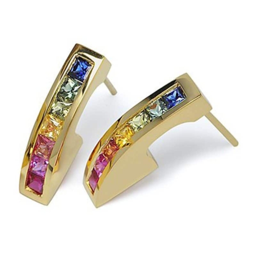 Stiletto Multi-colored Sapphrire Yellow Gold Earrings