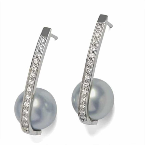 Axis Diamond and Pearl Palladium Earrings