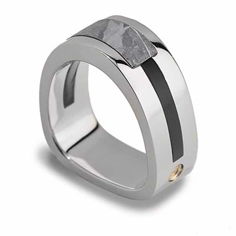 Men’s Meteorite and Black Jade Ring