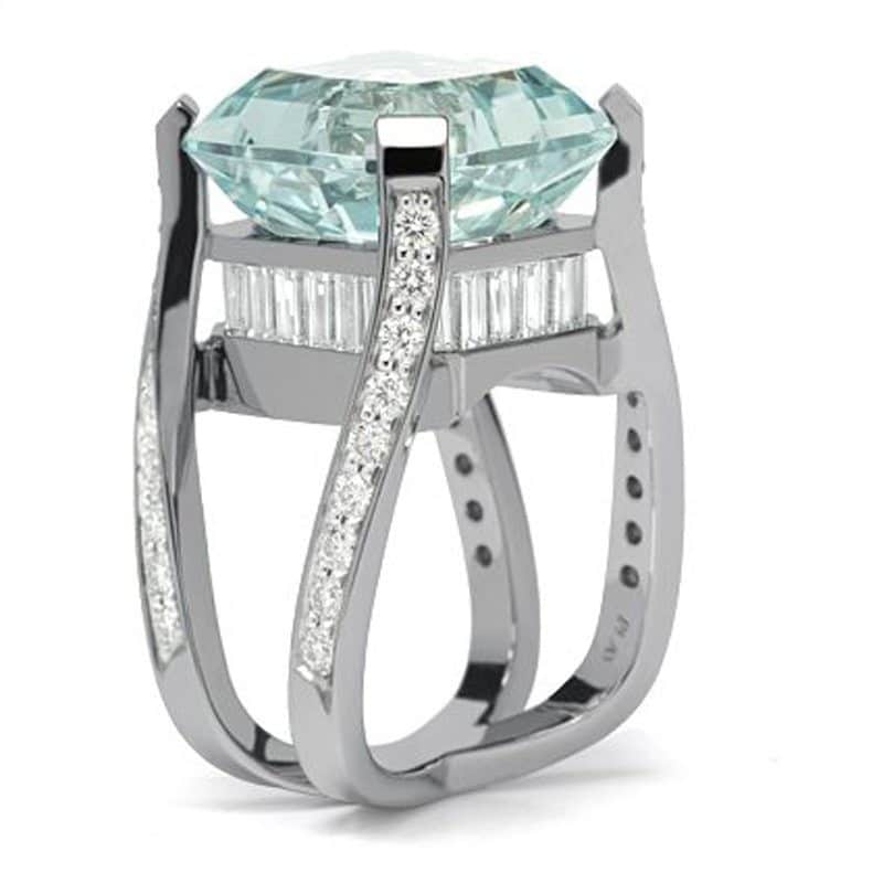 Interlude Aquamarine and Diamond Platinum Ring