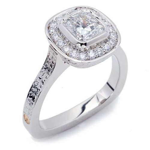 Empress  Bezel Set Diamond and Halo White Gold Engagement Ring