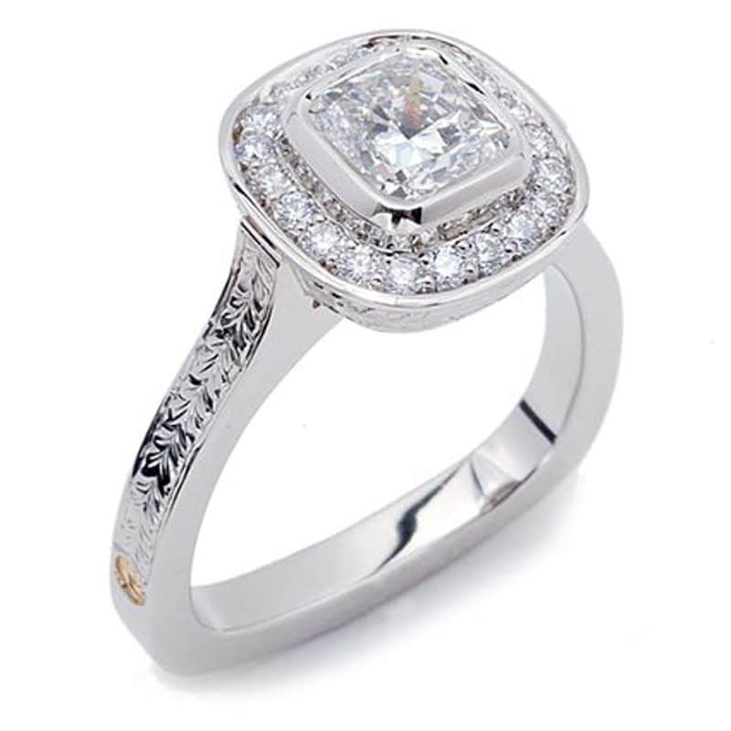 Empress Bezel Set Diamond and Halo White Gold Engagement Ring