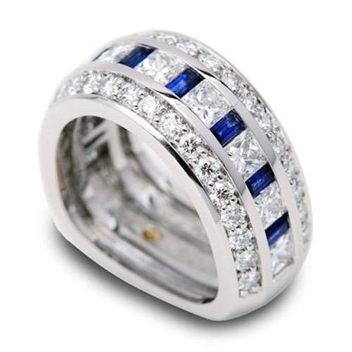 Eternity Blue Sapphire and Diamond Platinum Ring