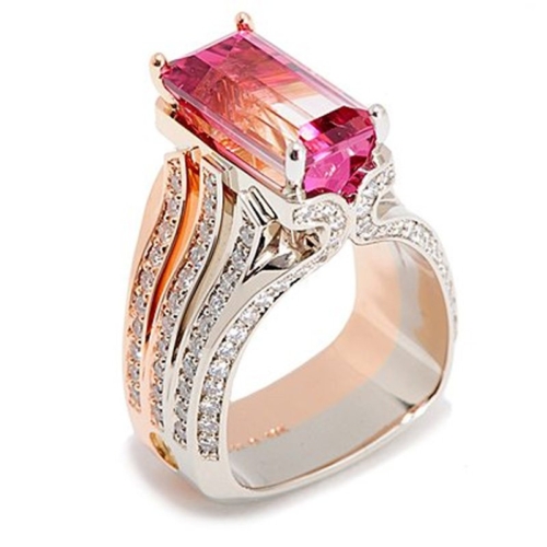 Flora Pink to White Tourmaline Platinum and Rose Gold Ring