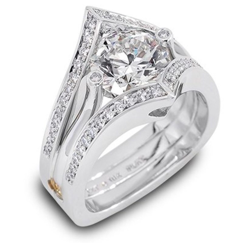 Navette Round Brilliant Cut Diamond White Gold Ring