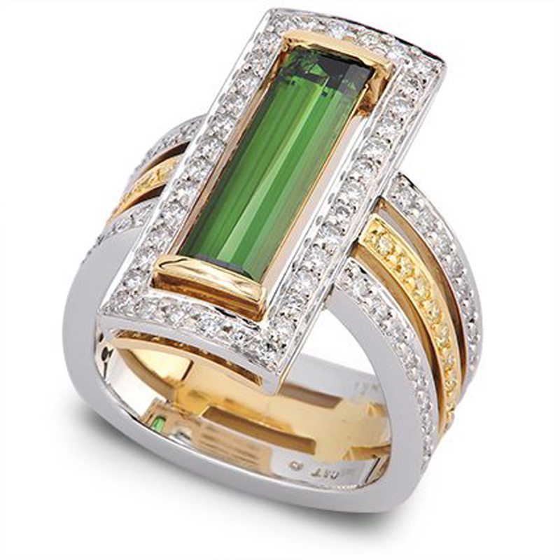 Interlude Green Tourmaline and Diamond Fashion Ring