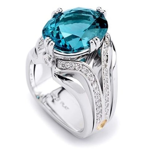 Flora Blue Green Tourmaline Platinum Ring