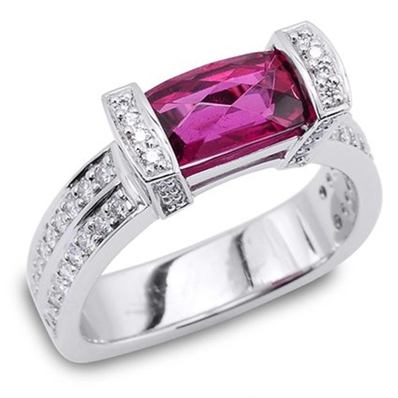 Interlace Pink Tourmaline and Dimaond Platinum Ring