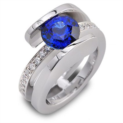Nautilus Blue Sapphire and Diamond Platinum Ring