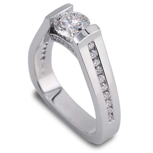 Axis Round Brilliant Cut Diamond and White Gold Bridal Ring