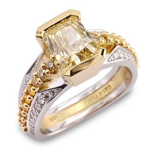 Deco Radiant Cut Yellow Diamond Ring