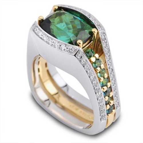 Interlude Blue and Green Tourmaline and Diamond Fashion Ring