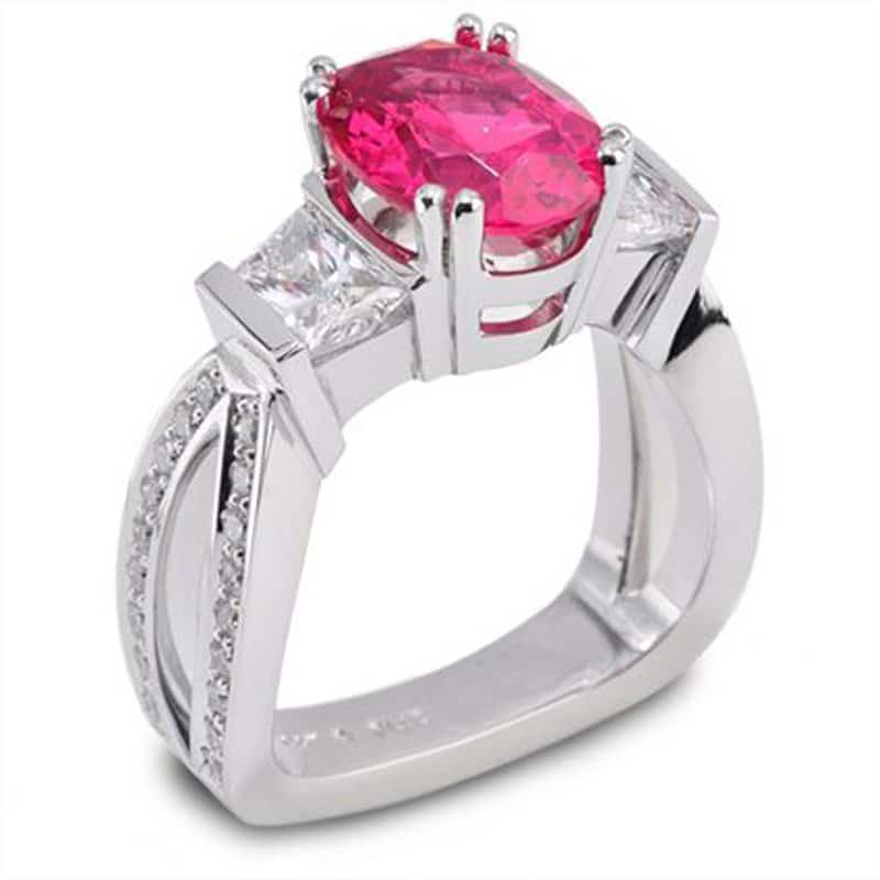 Interlude Spinel and Diamond 3-Stone Platinum Ring