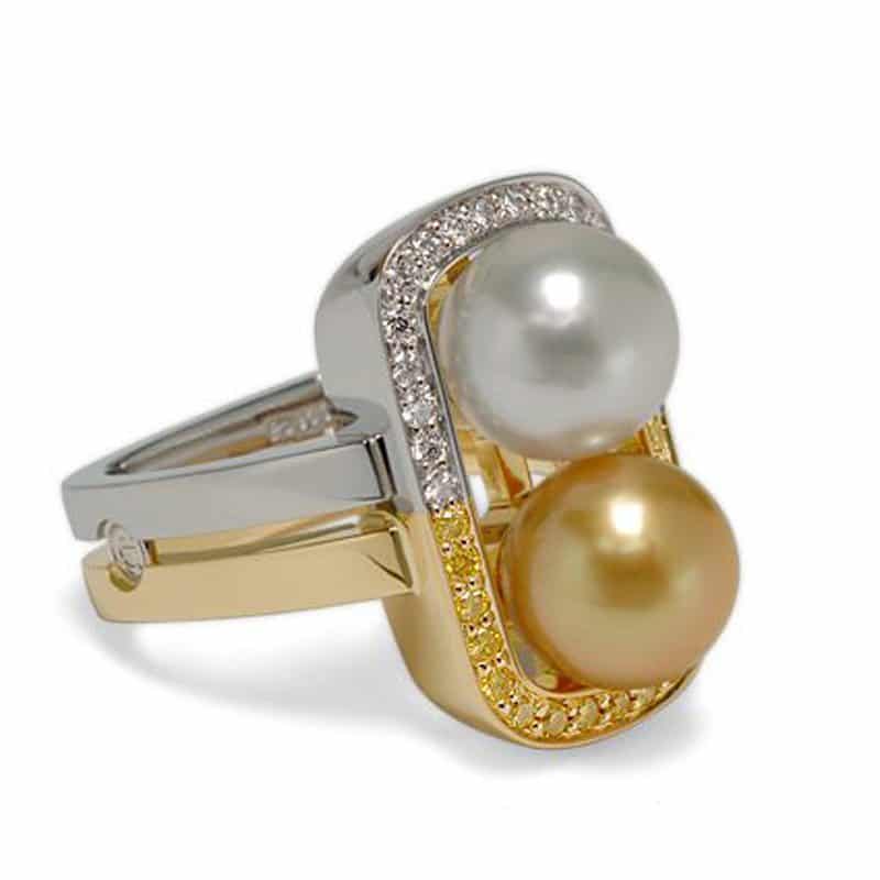 Escapade White and Golden Pearl Multi-Colored Diamond and Gold Ring