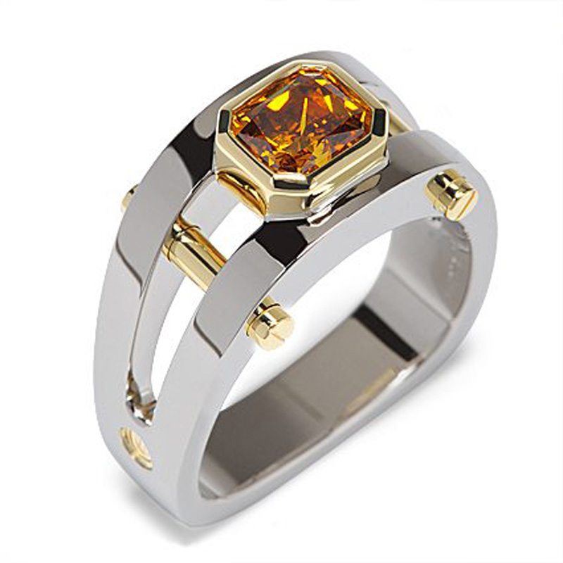 Post Modern Fancy Orange Diamond Men’s Ring